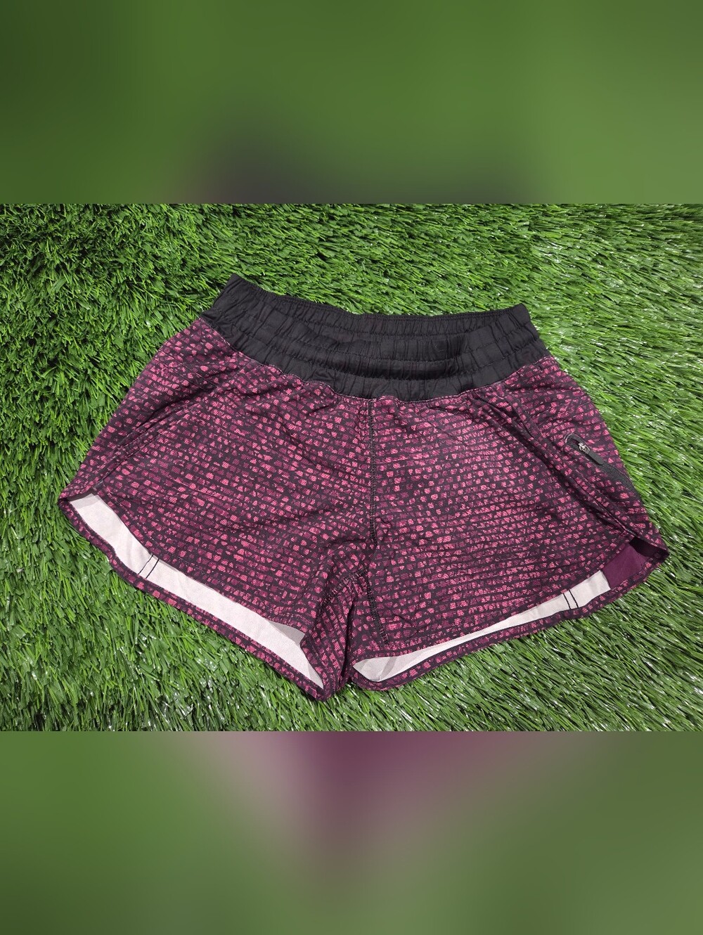 lululemon athletica Plum Patterned Running Shorts with Black Waistband